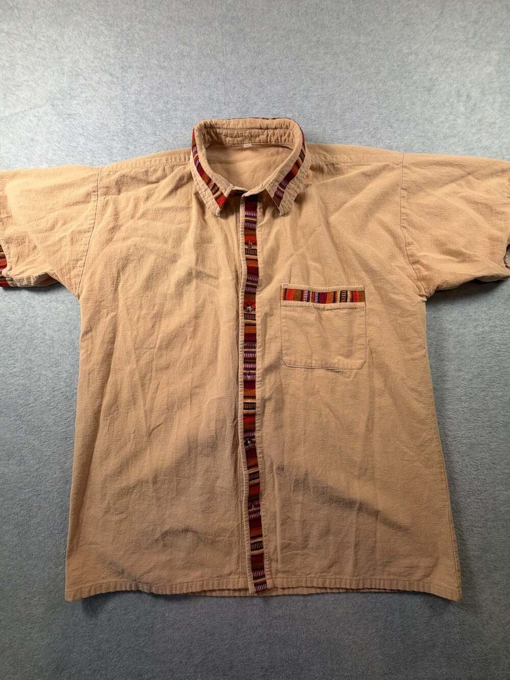 Unbranded Traditional Mexican Style Guayabera Shirt with Woven Trim Details